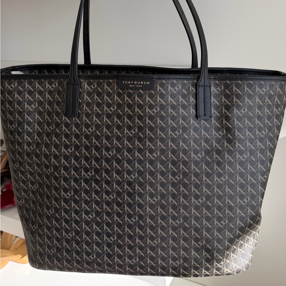 Tory Burch Black and Gray Patterned Tote
